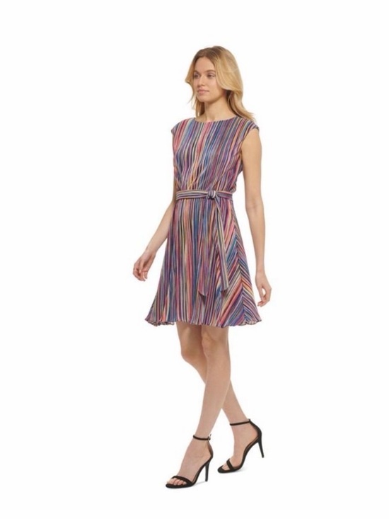 DKNY Dresses & Skirts - DKNY Womens Navy Striped Cap Sleeve Crew Neck Short Party Fit + Flare Dress 6P